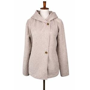 Patagonia Fleece Wrap Jacket Women’s L Beige Sherpa Hooded Cozy Outdoor Layer
